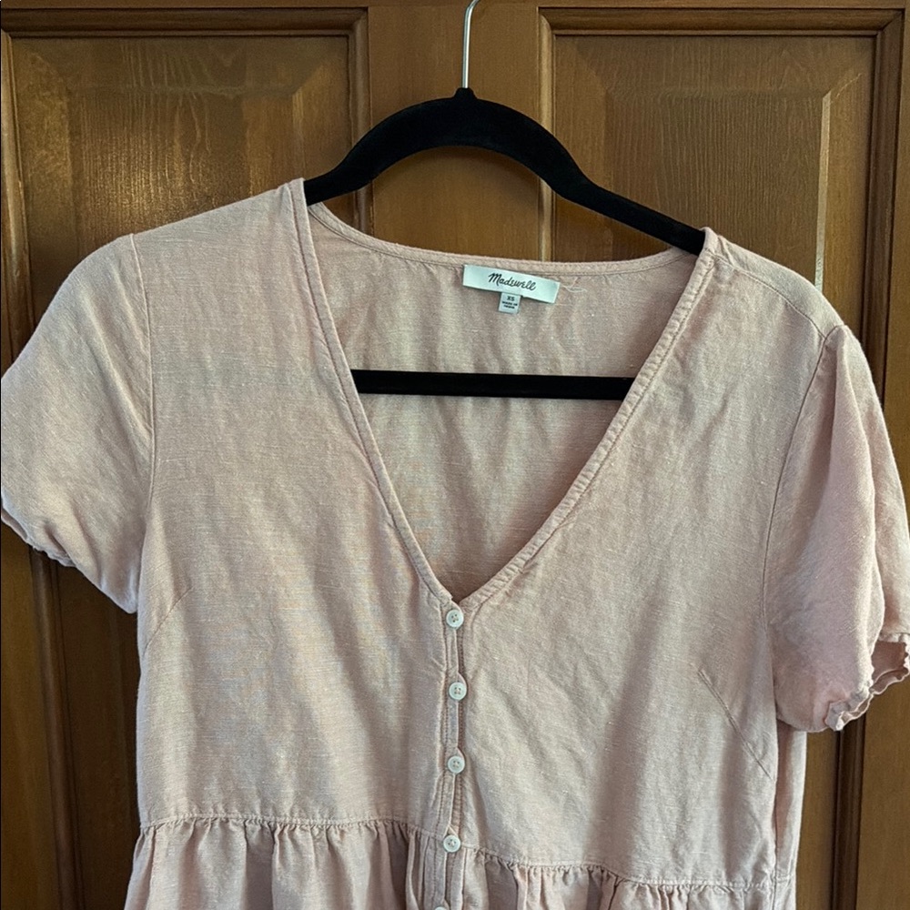 Madewell Pink V-Neck Button Front Women's Top